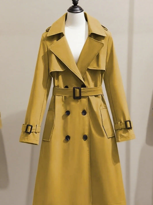 Socato Women'S Korean Style Mid-Length Trench Coat - Slim-Fit Double-Breasted Jacket with Belt, Long Sleeve Winter Coat, &, Functional Pockets, Structured Collar & Cuff Links for Casual & Formal Outfits (Autumn/Winter)