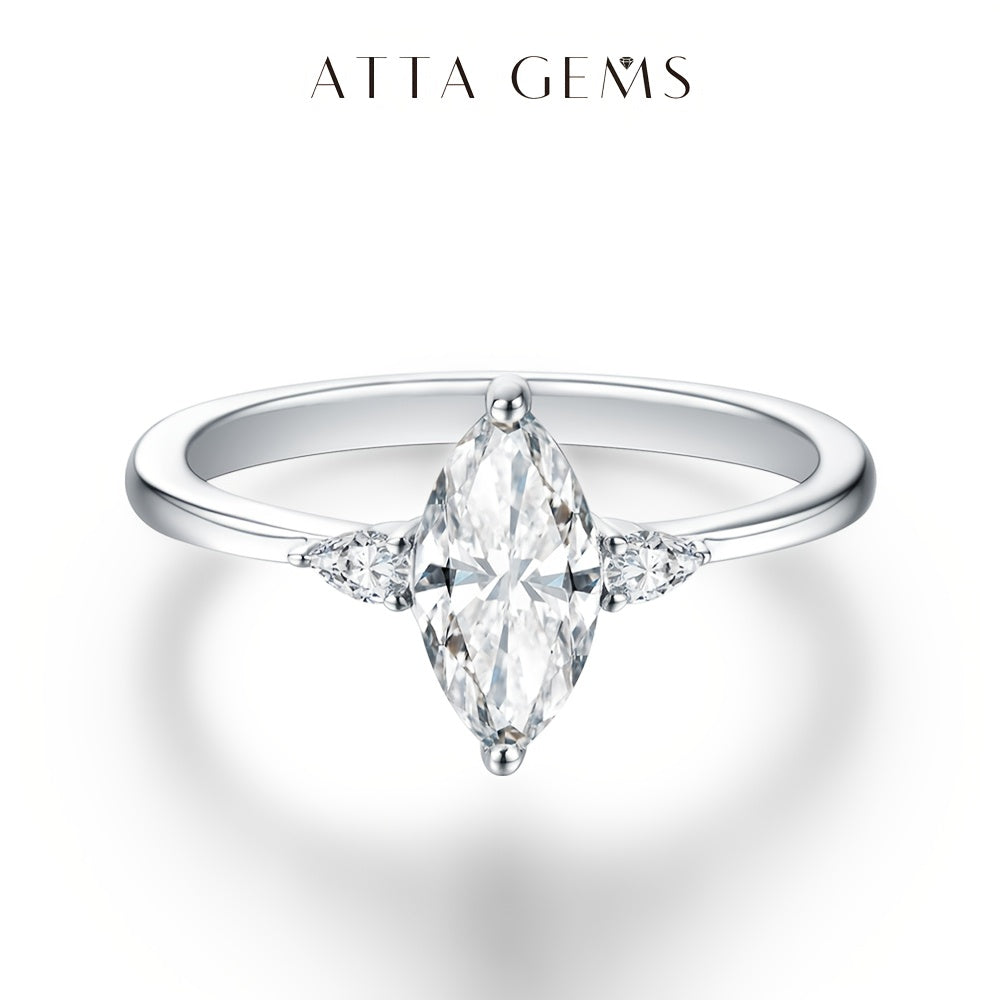 1pc Of 2.3g Silvery 925 Ring. Marquise - Shaped Moissanite Set, Small Moissanite On Shank. Minimalist, Sparkling, Unique & Eye - Catching. Great for Engagements, Proposals. Jewelry Gift for Girlfriends Or Wives., Anniversary