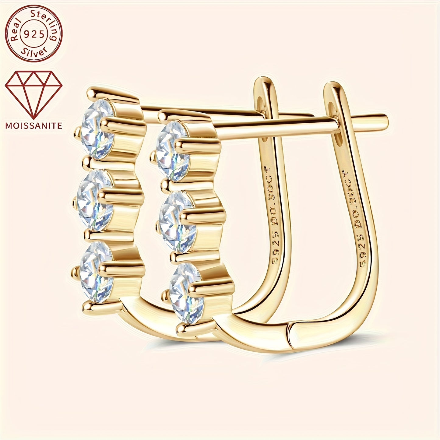 S925 925 Sterling Silver moissanite Earrings - Elegant 0.3Ct*2pcs moissanite Jewelry / Women'S Fashionable Hoop Earrings And Studs - Perfect Thanksgiving Gift for Family / Mother'S Day Studs / Christmas Earrings - Birthday Gi
