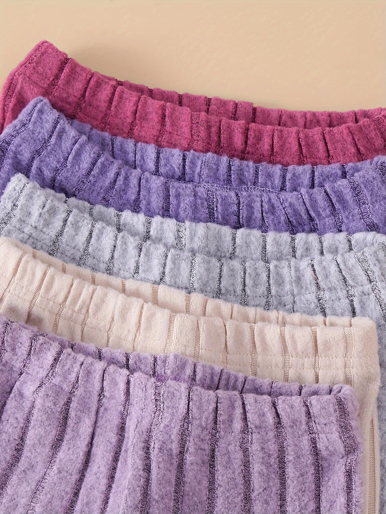 [Soft Knit Girls' Outfits] 10pcs Set of Girls' Soft Knit Casual Outfits | Ribbed Long Sleeve Flare Pants, Solid Color, Perfect for Outdoor