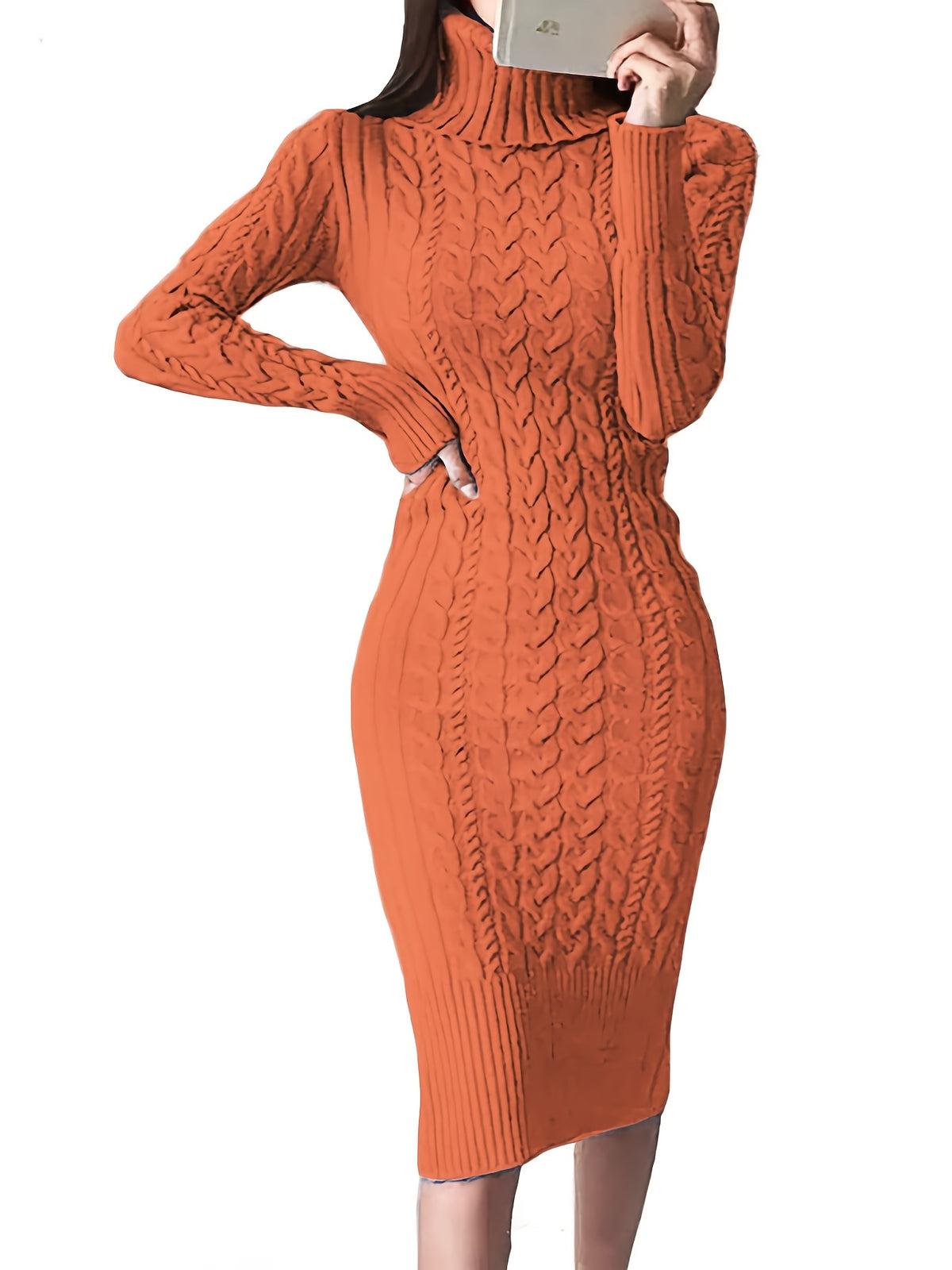 Womens Fashion Long Sleeve Turtleneck Sweater Dresses Knitted Bodycon Midi Sheath Jumper Dresses