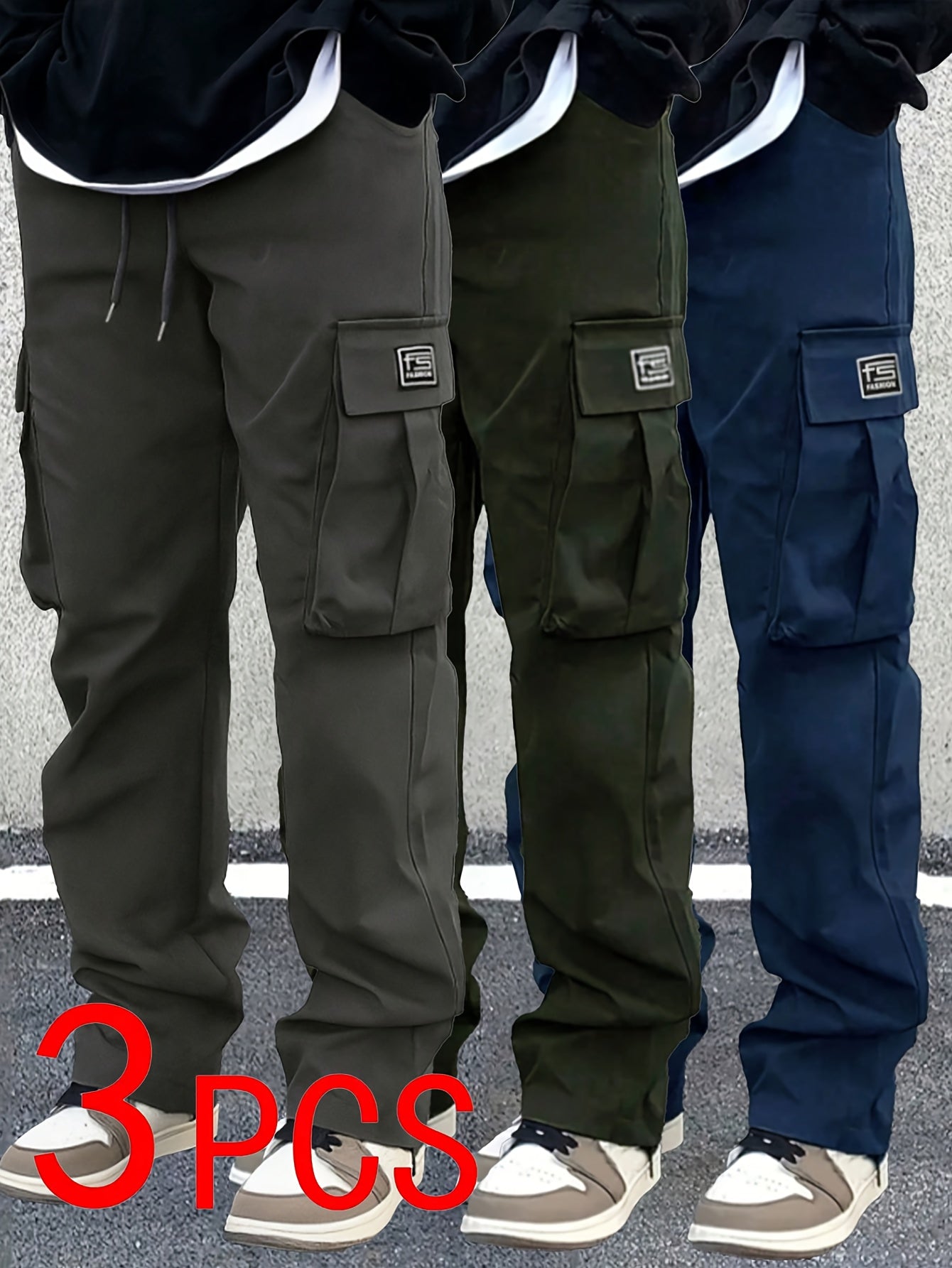 [Stylish | Versatile] 3pcs Stylish Versatile Men's Cargo Pants | Spring Autumn Outdoor Sports Straight-Leg Casual Long | Street Retro American Trendy Trousers