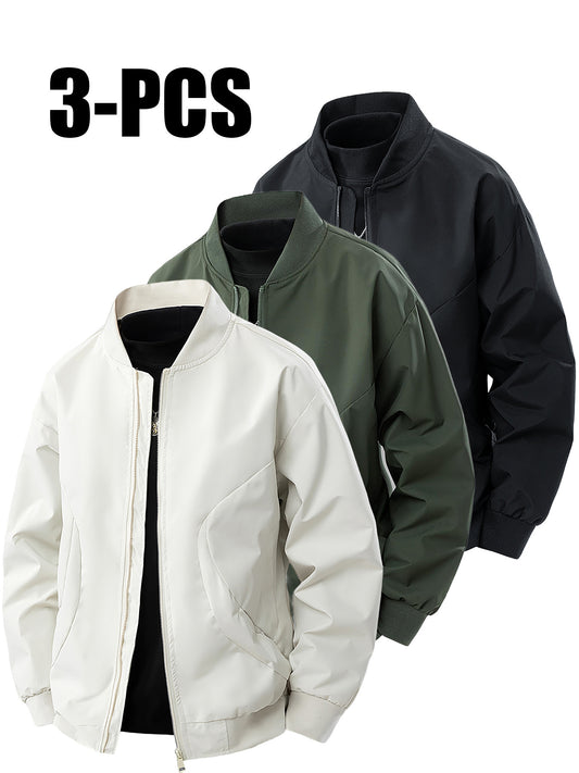 Set of 3 Men's Jackets for Spring And Autumn, Stylish Baseball Jackets, New Trendy Casual Outerwear, Loose Vintage Tops for Young Men.