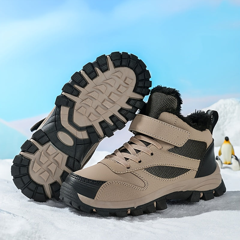 Boys & All-Terrain Winter Snow Boots - -like Upper & TPR Sole, Low-Top Hiking Shoes with Traction Tread, Cushioned Insole & Arch for, Sports, Everyday - All-Season (Winter/Spring/Fall) - Ideal for Skiing, Snowboarding, Hiking