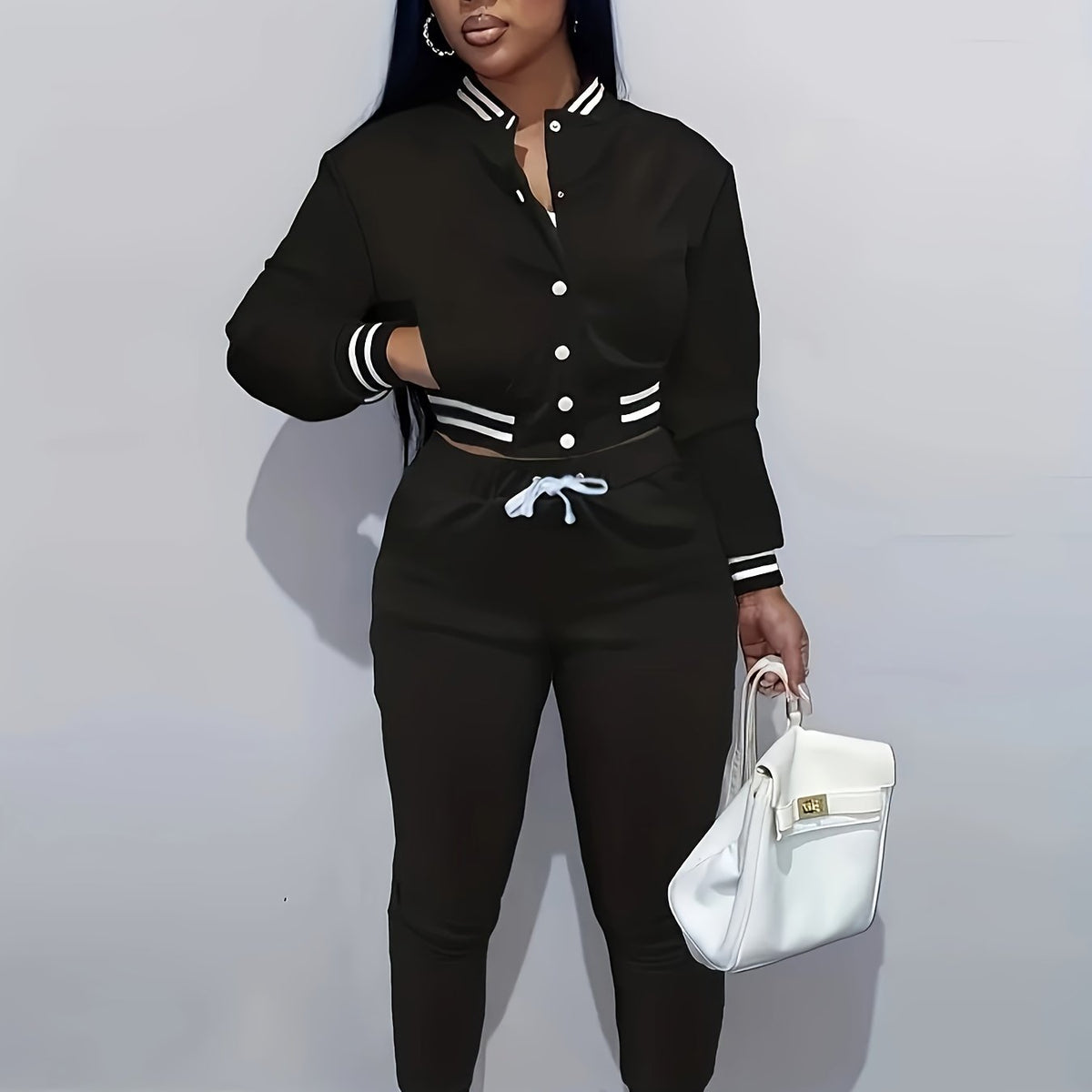 European And Trendy Women'S Patchwork Jacket with Single-Breasted Baseball Suit, a Two-Piece Outfit