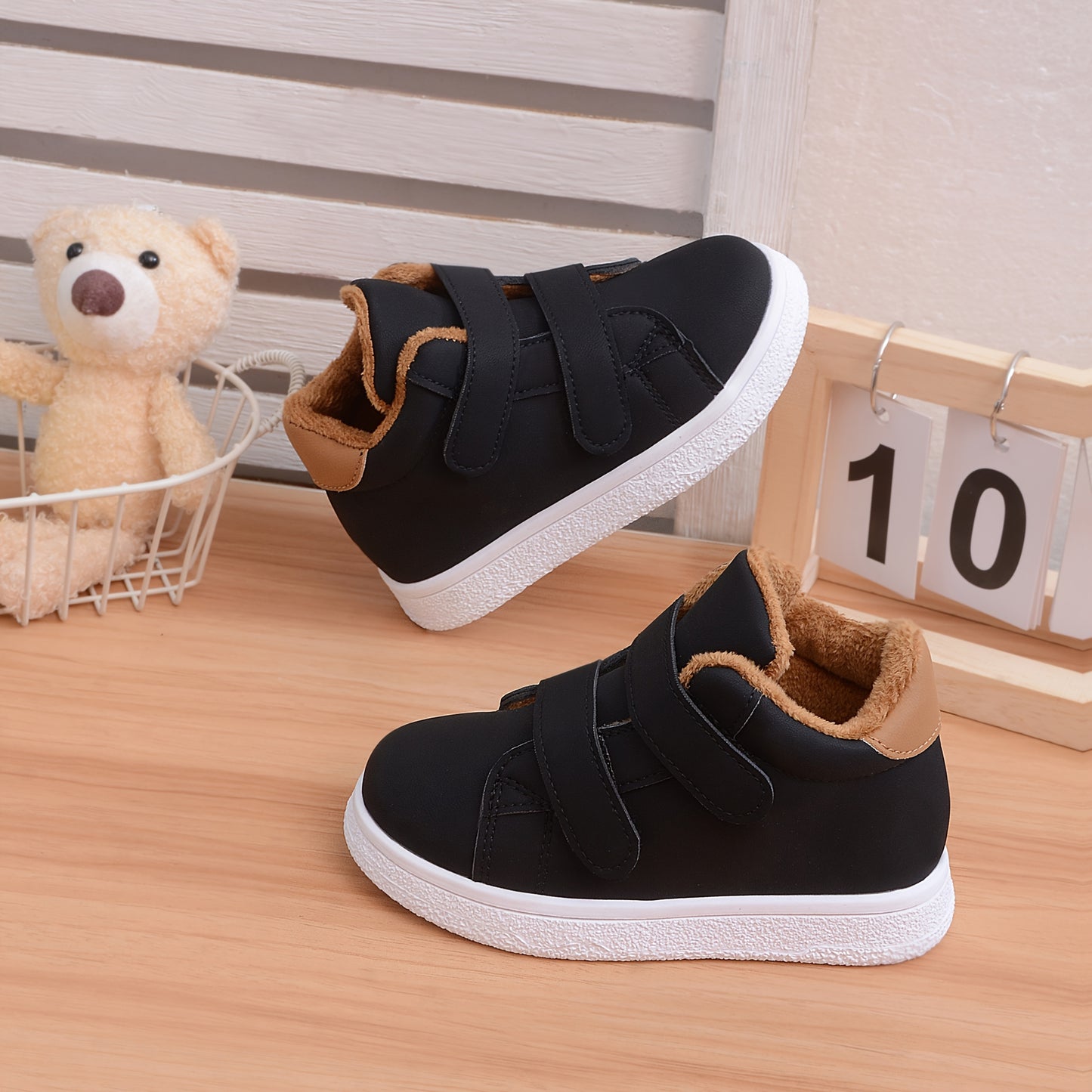 Boys & Girls Winter & Autumn Shoes - Soft TPR Sole, Warm Round Toe Mid-Top Sneakers with Closure, Brown/ - Non-Slip Traction for School, Hiking, Everyday - Easy-Clean Fabric Upper & TPR Outsole - Ideal for Cold Weather Play &