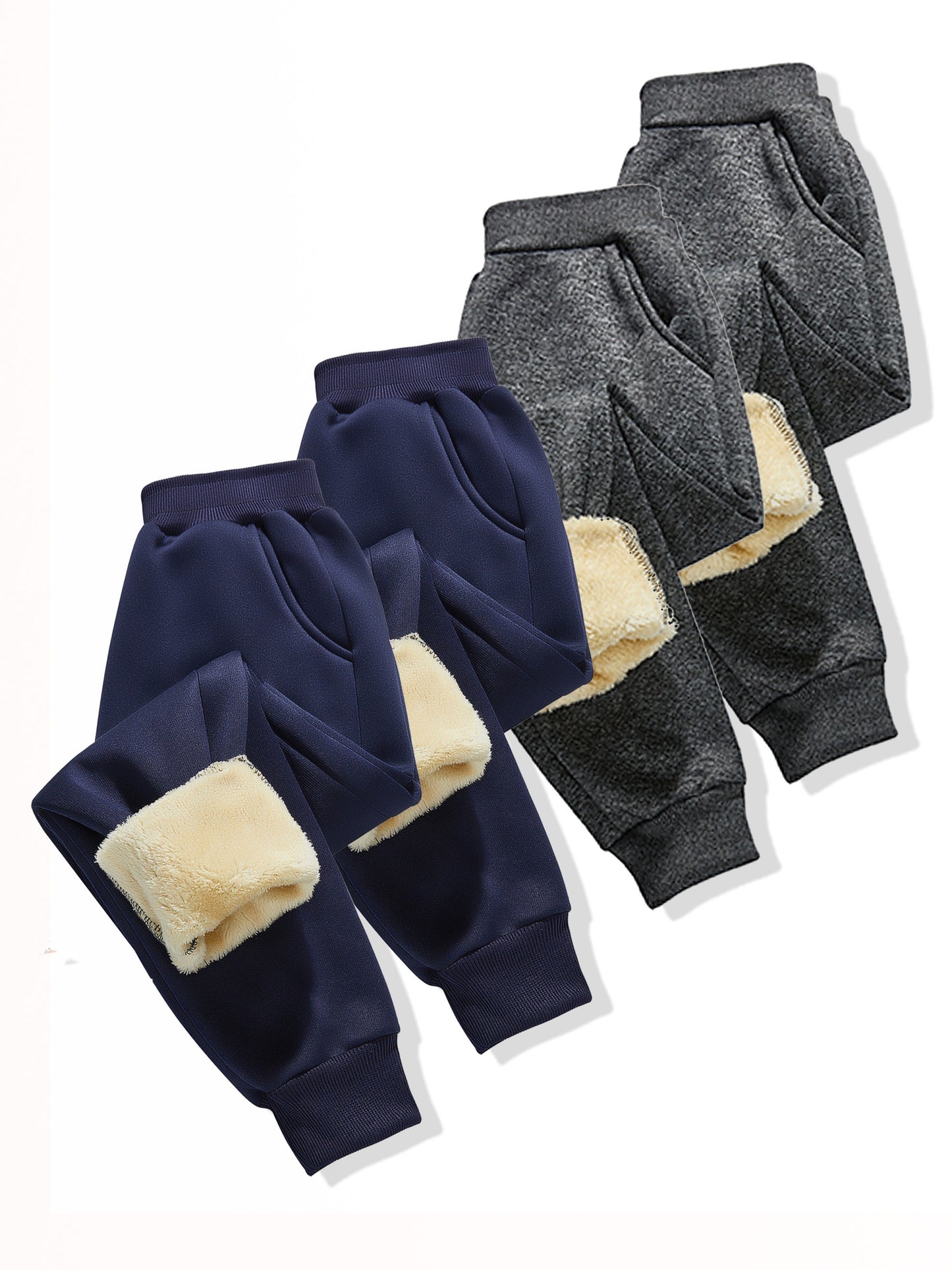 4pcs ' Autumn & Winter -Lined Warm Thickened Cold-Resistant ' Pants, Elastic Waistband, Cuffed Legs, Unisex Style, Perfect for Outdoor, Cold Weather Pants, Cuffed Leg Design, Casual Kids Wear, Thickened Fabric, Cozy Winter Ma