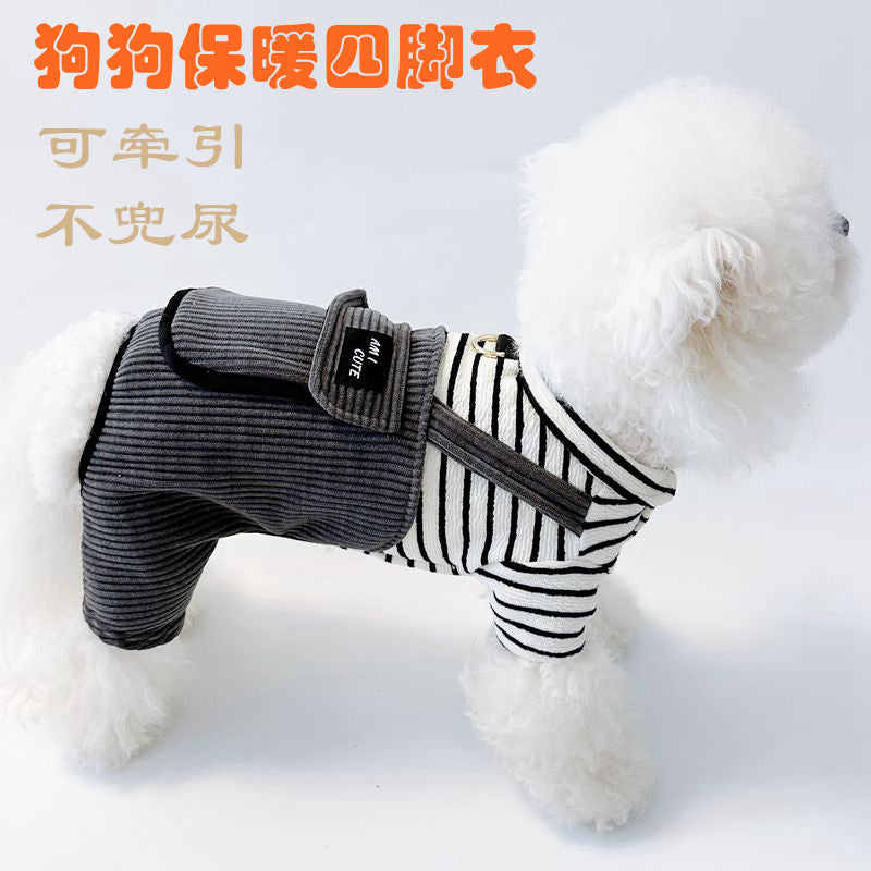 Small Breed Dog & Cat Winter Warm Corduroy-Like Jacket with Collar & Adjustable Buckle Belt - Pomeranian, Chihuahua, Shih Tzu Coat | Cozy Pet Clothes for Xmas, Cold Weather (Grey, Easy On/Off)