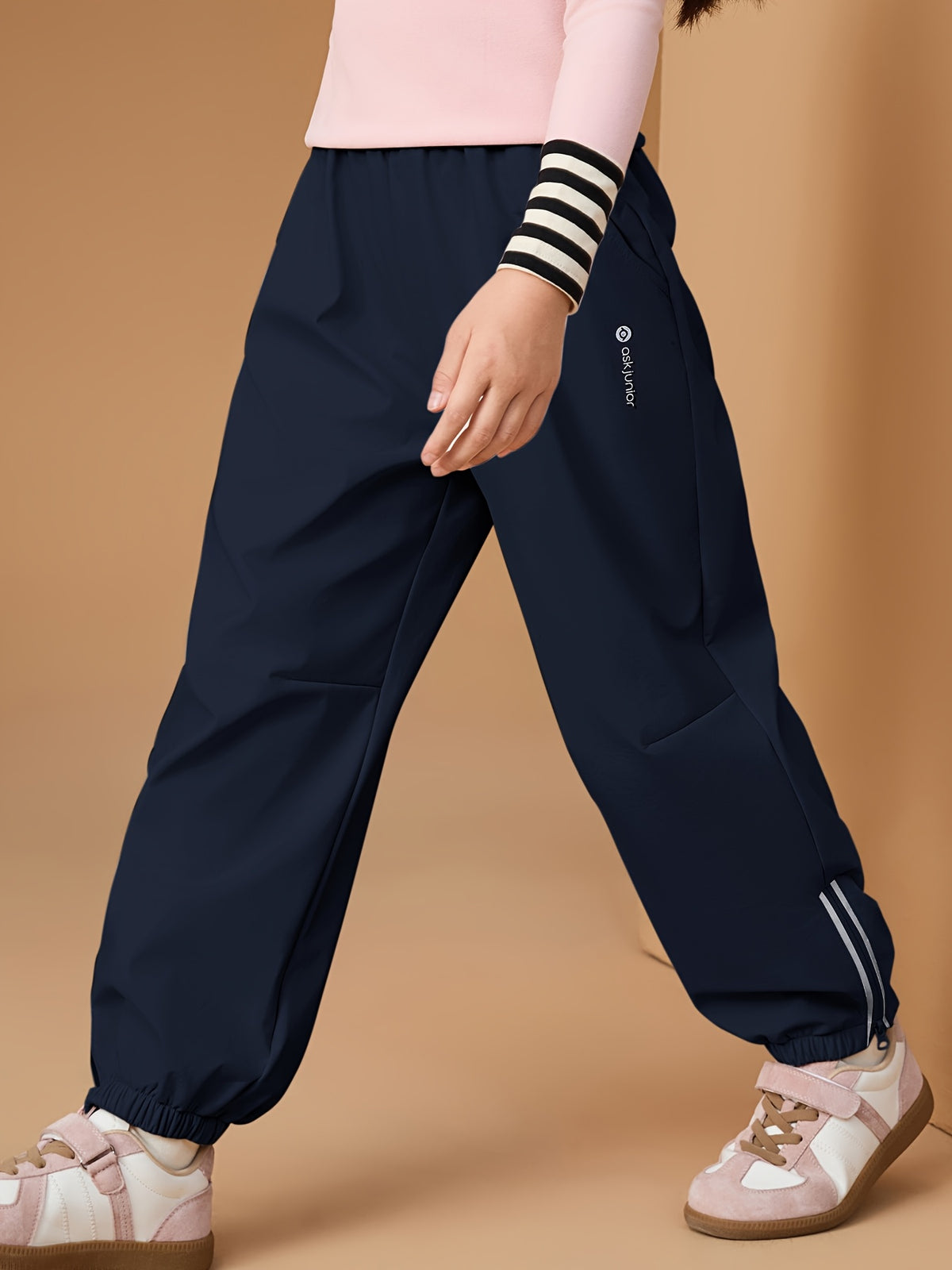 ASK JUNIOR Girls & Winter Thermal Trousers - Navy Blue Tapered Leg Warm Pants with Elastic Waist, Warm Jacket-Like Design for Kids & Teens, Casual & Athletic Wear (No Belt, Hand Washable) - Cold Weather Pants, Perfect for Out
