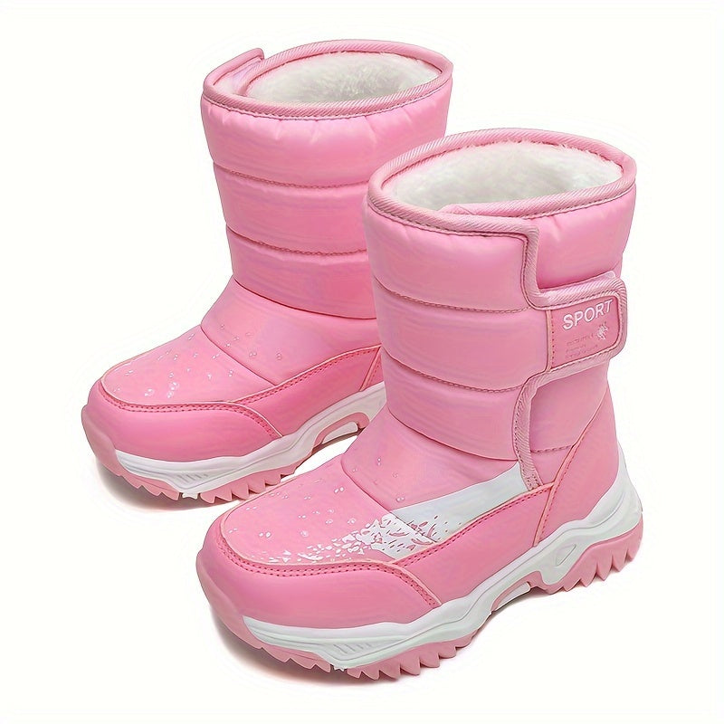 One Pair of Mid-Calf Plush Snow Boots, Simple Fashionable Magic Tape, Warm Snow Boots for Playing in the Snow, Outdoor Casual Wear, Available in Three Colors Purple, Black, Pink, Suitable for Different Personalities Girls, Ca