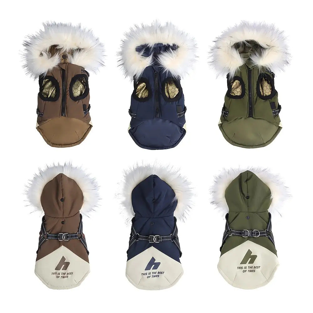 Warm Fleece-Lined Windproof Dog Jacket for Small/Medium/Large Puppies & Pets - Hooded Winter Coat with Plaid/Tan/Brown/Black/Navy Blue/Green, Zipper or Snap Closure, Cozy Fleece Vest for Shih Tzu, Pomeranian, Chihuahua