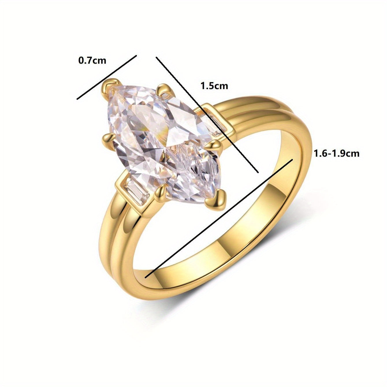 3ct Marquise Moissanite Ring 925 Sterling 925 Silver 18K Gold Plated Plated Baguette Side Stones Minimalist Geometric Jewelry Office Gift for Women