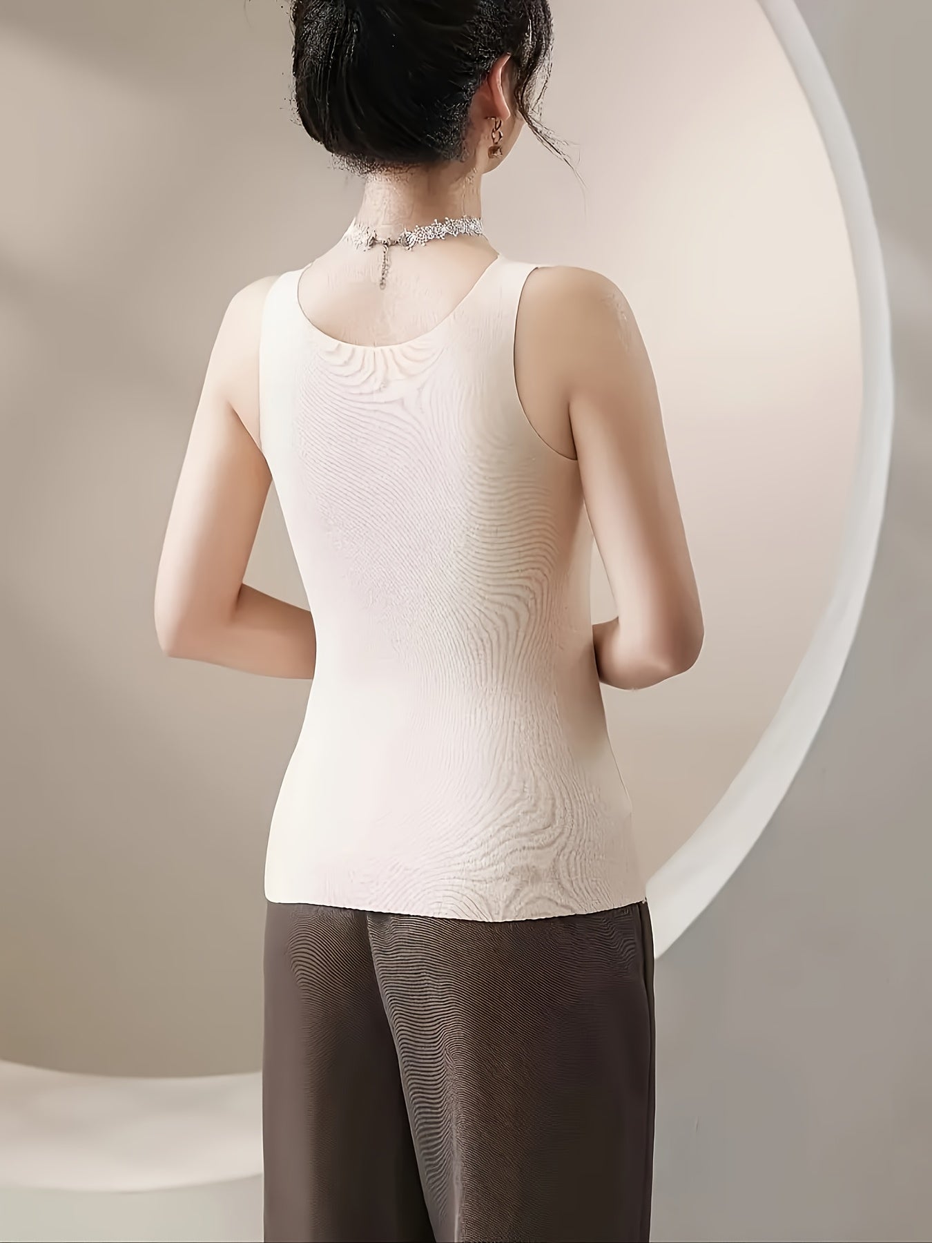 5pcs Women'S Autumn And Winter Thermal Underwear Set - Seamless Thermal Top With Lace Trim, Built-in Bra, Sleeveless Design, And Super Soft Stretch Base Layer For Cold Weather And Everyday Wear