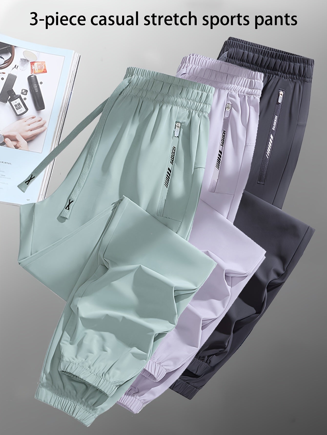 [3pcs Colorful Summer Joggers] 3pcs Women's Summer Casual Sports Pants | Ice Silky Fiber Fabric, Breathable, Elastic Waist, Tapered Running Cycling Joggers | Colorful