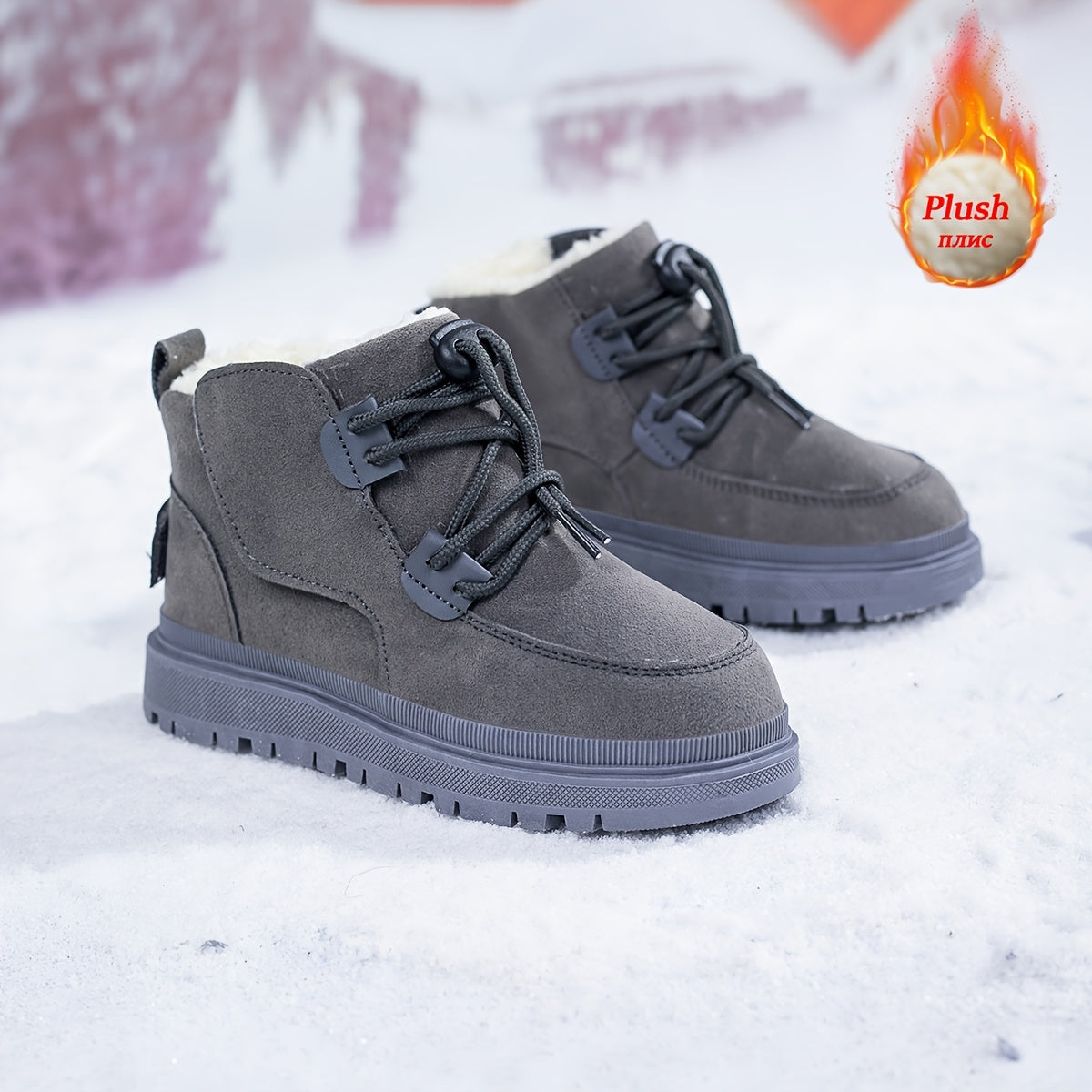 Boys & Girls Winter Snow Boots - Heavy-Duty Slip-Resistant Thermal Insulated Mid-Calf Boots with Cushioned Insole, Lace-Up & Pull Tab Closure, All-Terrain Traction Tread - Ideal for Snow, Ice, and Wet Conditions - Youth Boys
