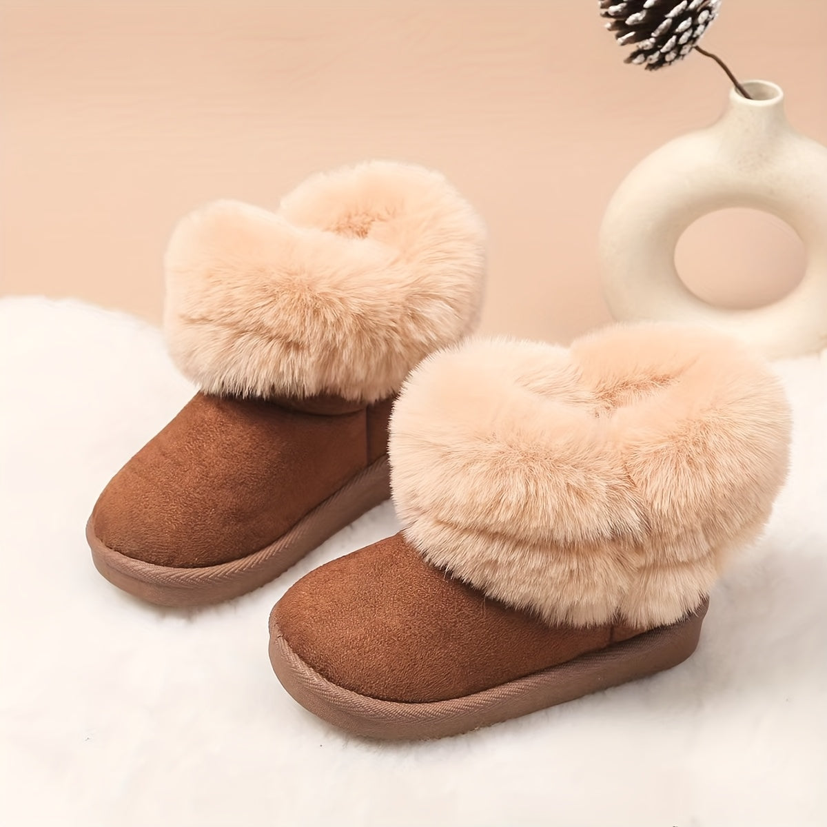 Cozy Fleece-Lined Winter Boots for Girls - Slip-On Mid-Calf Snow Boots with Plush Lining, Warm TPU Sole & Fabric Upper, Casual Style for Outdoor Adventures & Daily Wear, Thick, Winter Boots For Children, Winter Boots For Chil
