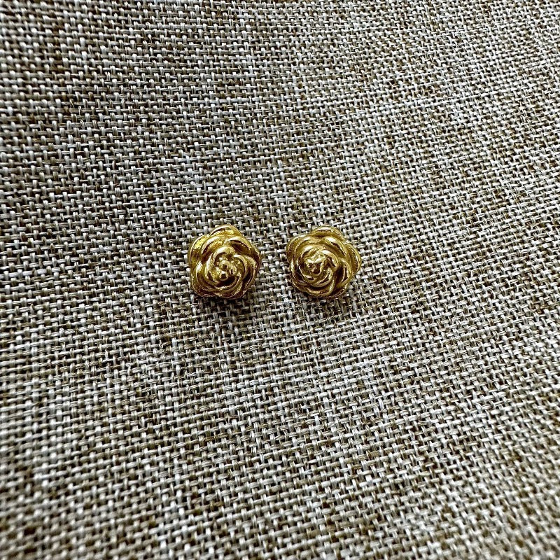 Women'S Rose Stud Earrings - Real Golden-Tone Flower Jewelry, Elegant Everyday & Formal Earrings for Women, Birthday/Anniversary Gift