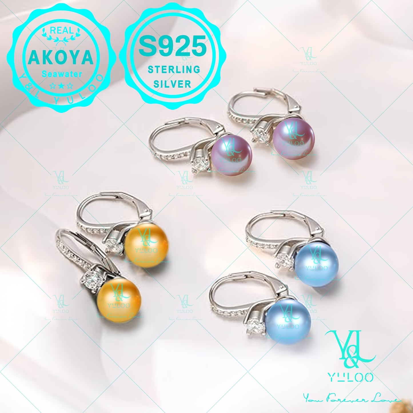 Y&L YULOO 3.6g Natural Akoya Mutsu Pearl Drop Earrings, 8mm, 5A Grade Zirconia, S925 Silver, 3.6g, Women'S Fashion Dangle Earrings, Women'S Fashion Jewelry