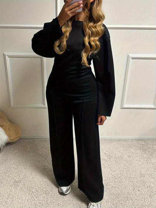 Two Piece Women's Solid Color Casual Set, Autumn And Winter New Simple Long Sleeved And s Pants Set, Casual And Comfortable Home Set, Machine Washable, Suitable for Mountain Climbing, Travel, Commuting, Vacation And s