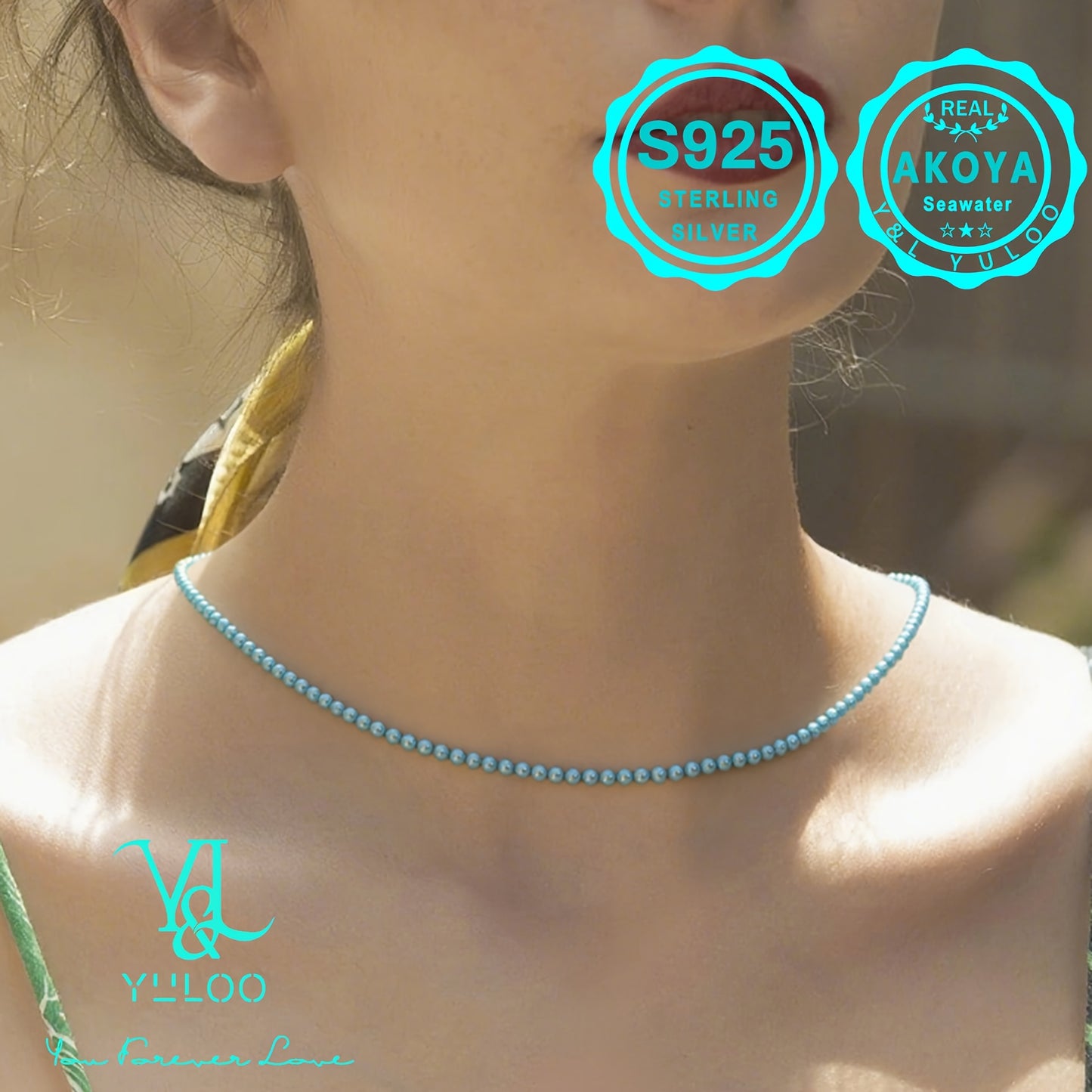Natural Seawater Akoya Blue Saltwater Pearl Necklace, Women's Fashion Jewelry, S925 Silver, 16/18in, Women's Fashion Saltwater Pearl Necklace, Perfect Gift for Mother's Day, Wedding Anniversary, Valentine's Day, Or Any Other