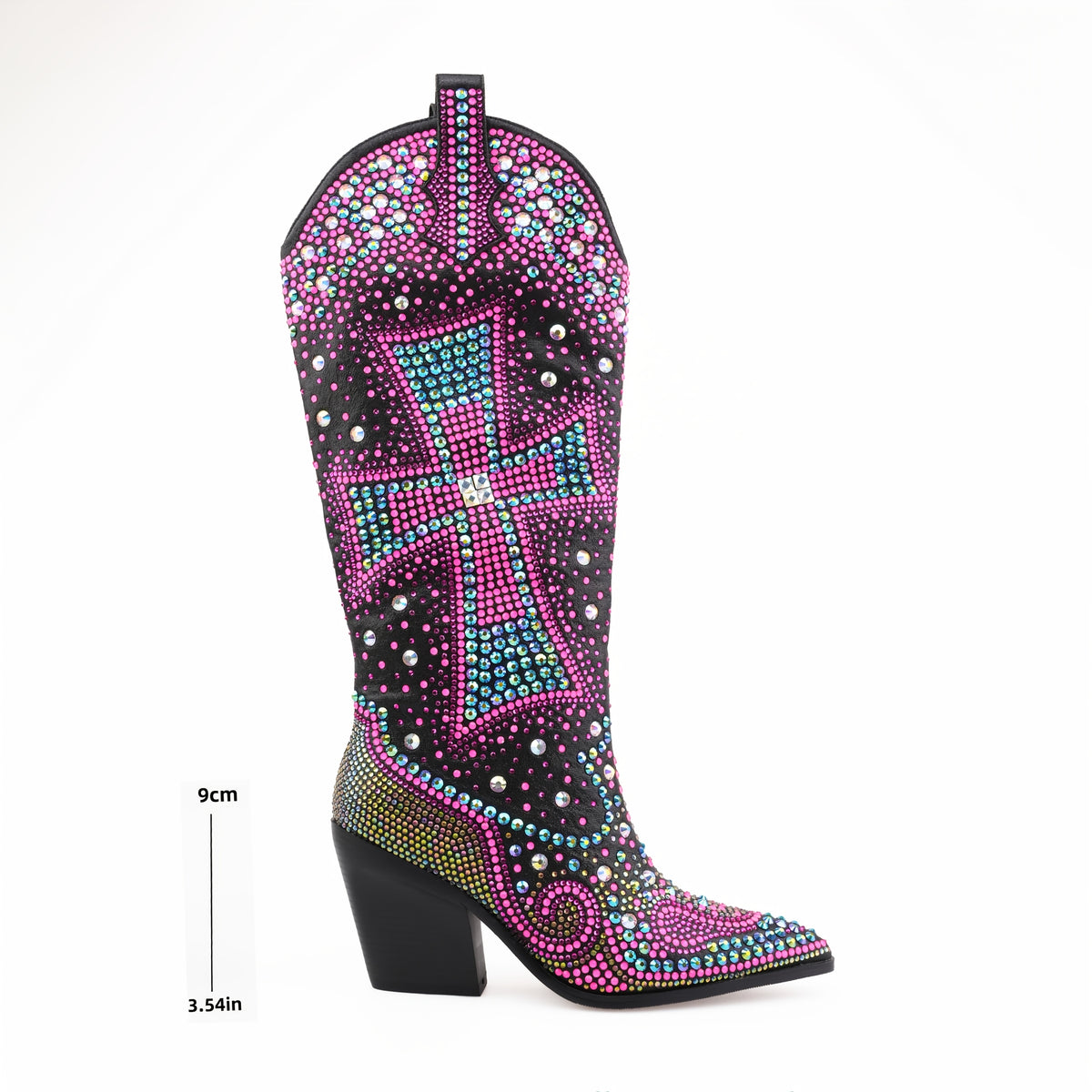 Women'S Western Knee - High Cowboy Boots With Rhinestone Cross | Eye - Catching Bling, Authentic Style | Premium Fabric, Supportive Sole, Soft Cushion | Seasonless For Nightclubs, Parties, Festivals & Shopping Trips