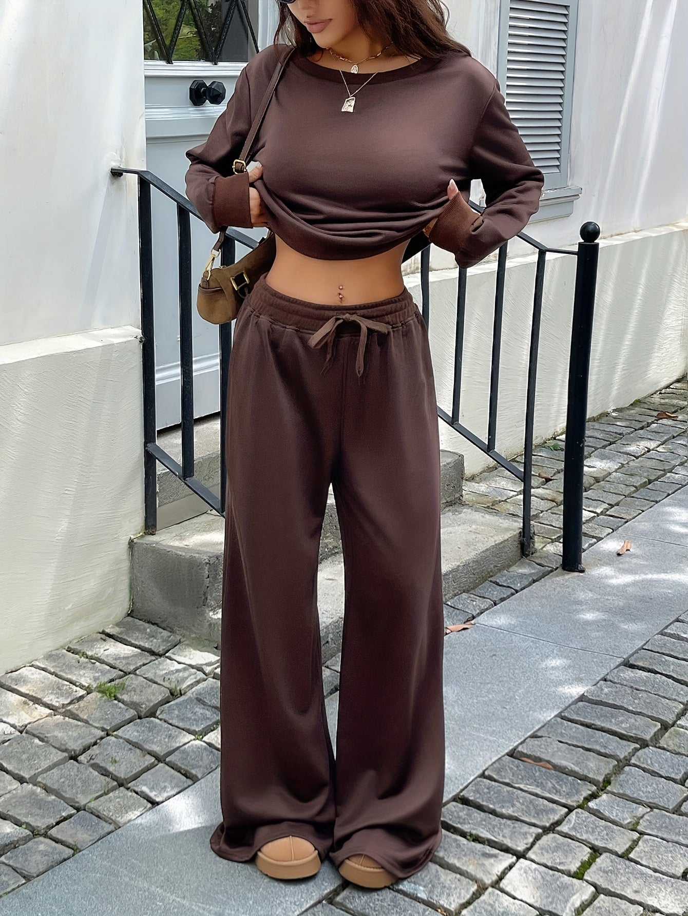 Women'S Casual Hoodie and Pants Set - Elastic Waistband, Long Sleeve, Solid Color, Loose Fit, Machine Washable, Perfect for Fall/Winter, Ideal for Home Wear