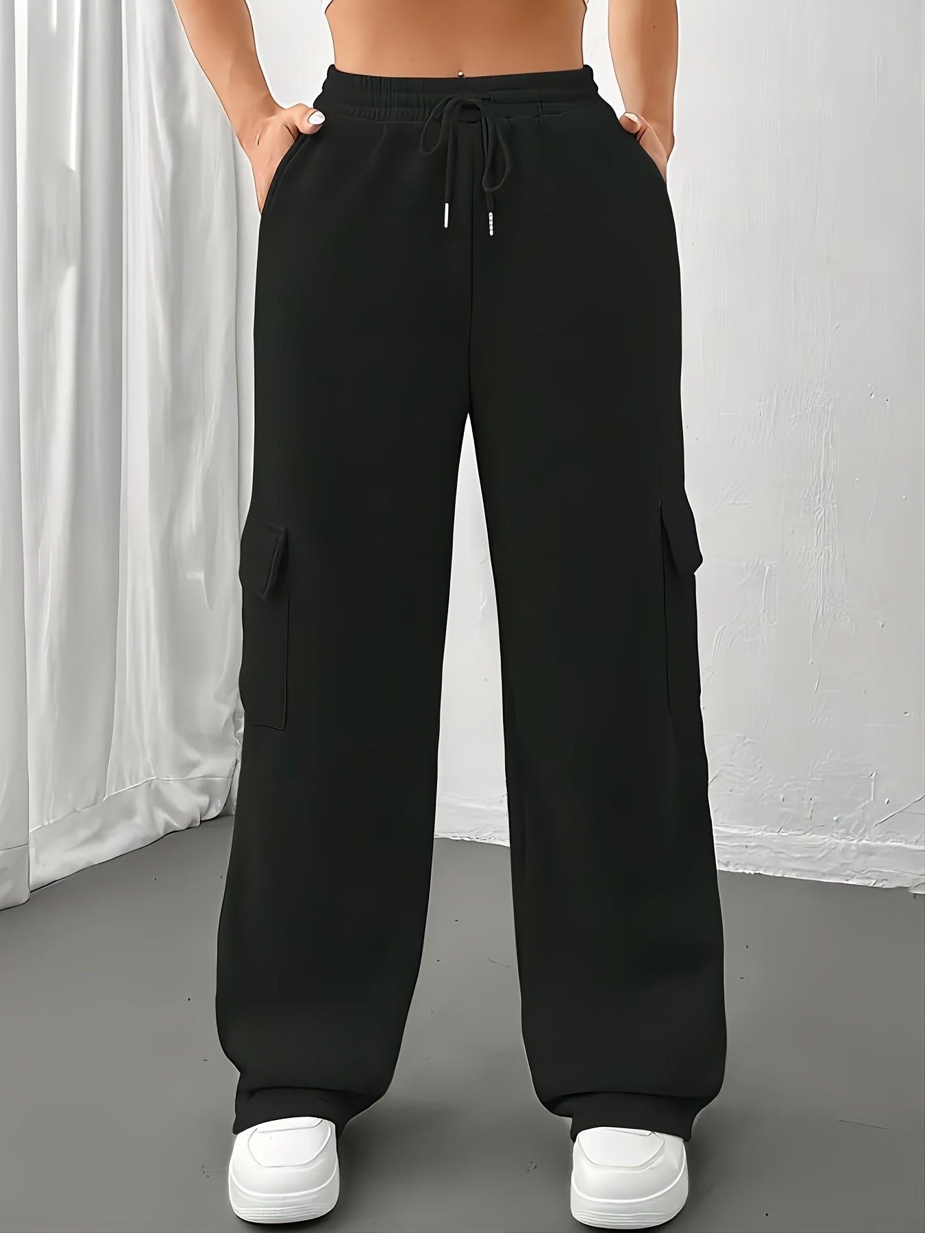 [3pcs Set | Solid Color] 3pcs Set | European American Women's Clothing | Solid Color Sports Pocket Drawstring Sweatshirt Overalls L0444A00