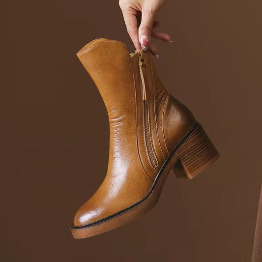 Plus Size Wide Width Vintage Combat Boots with Chunky French Heel & Side Zipper - Mid-Calf Boots,  Sole & PVC, Round Toe for all-Day - Stylish for army,, Outdoor (Durable )