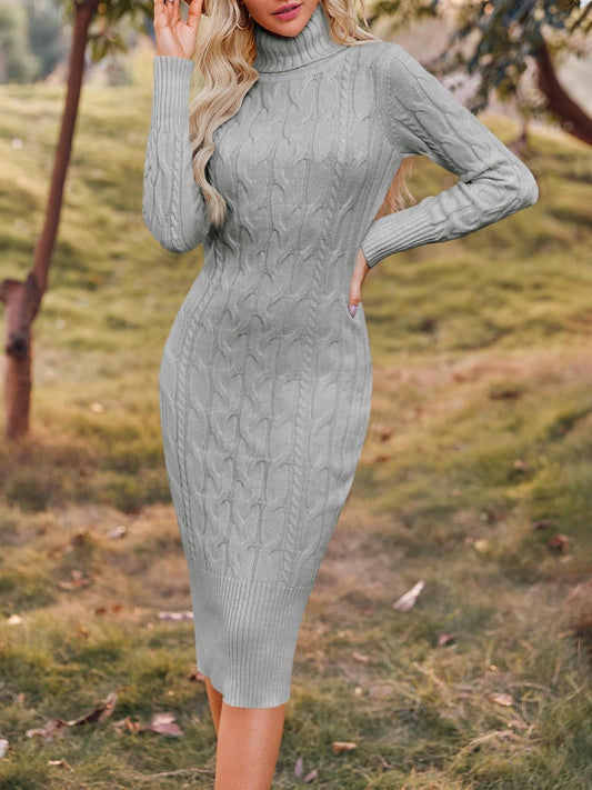 Women'S Elegant Long Sleeve Turtleneck Sweater Dress - Bodycon A-Line Midi Sheath Jumper Dress, Solid Color Fall Winter Warm Stretchy Dress for Casual & Formal Occasions, Formal Attire, Highneck Design, Comfortable Fit, Offic