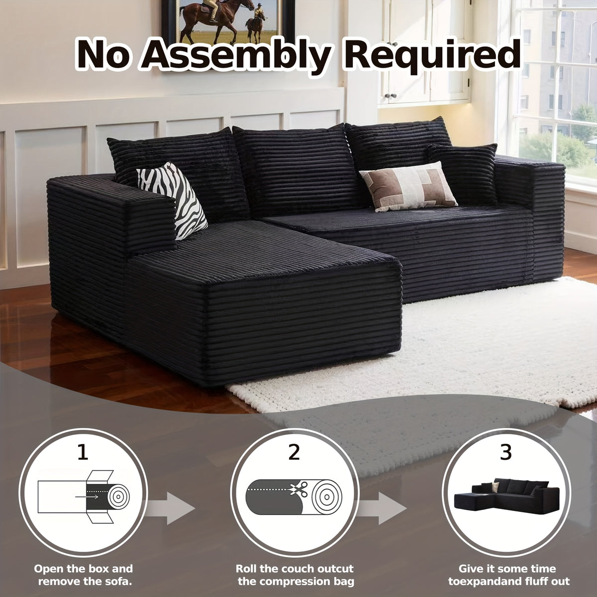 108" Cloud Sectional Couch with L-Shape Chaise, Modern Modular Sofa with Deep Seat, Upholstered Couches for Living Room Bedroom, No Assembly Required