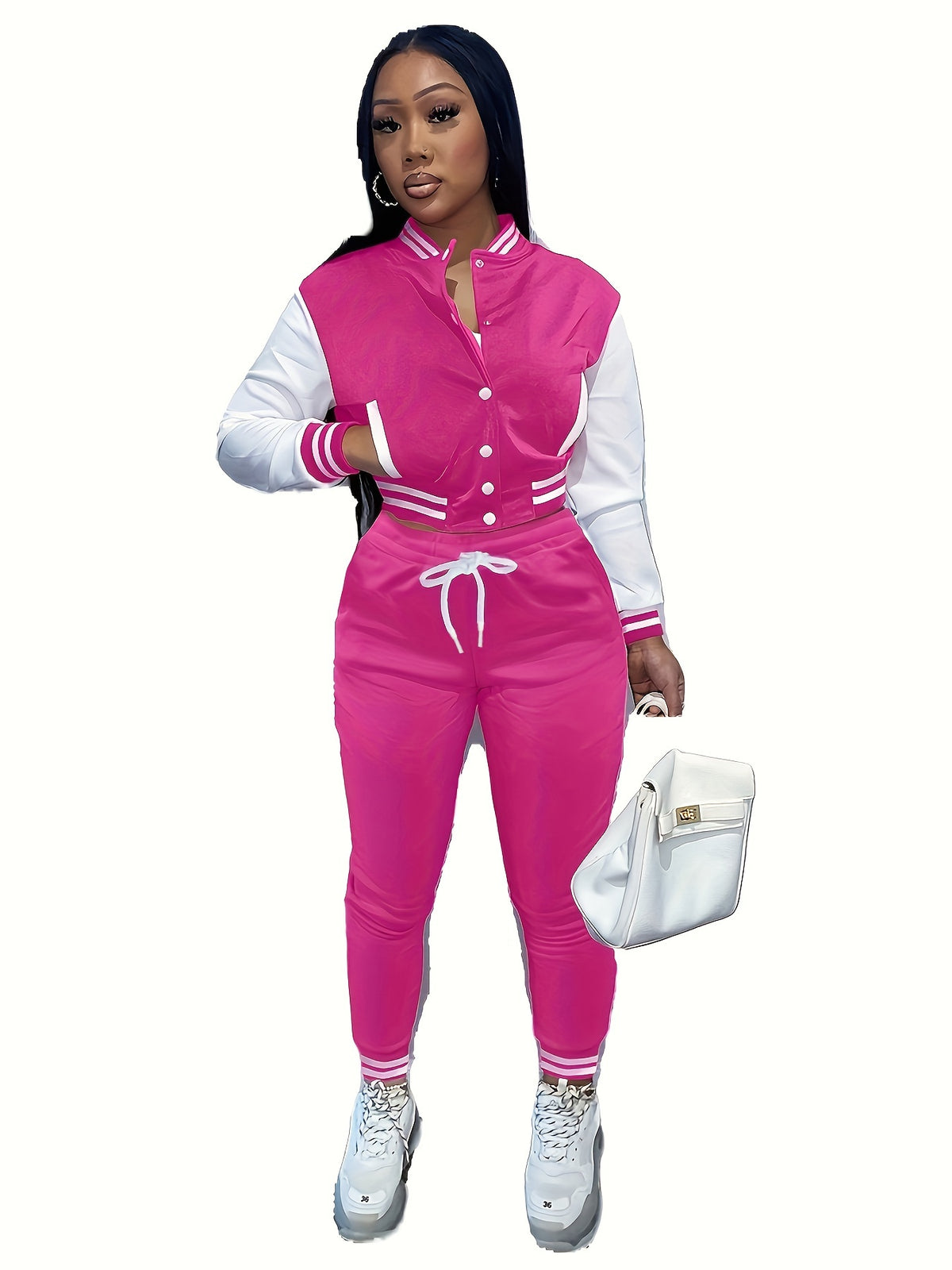 European And Trendy Women'S Patchwork Jacket with Single-Breasted Baseball Suit, a Two-Piece Outfit