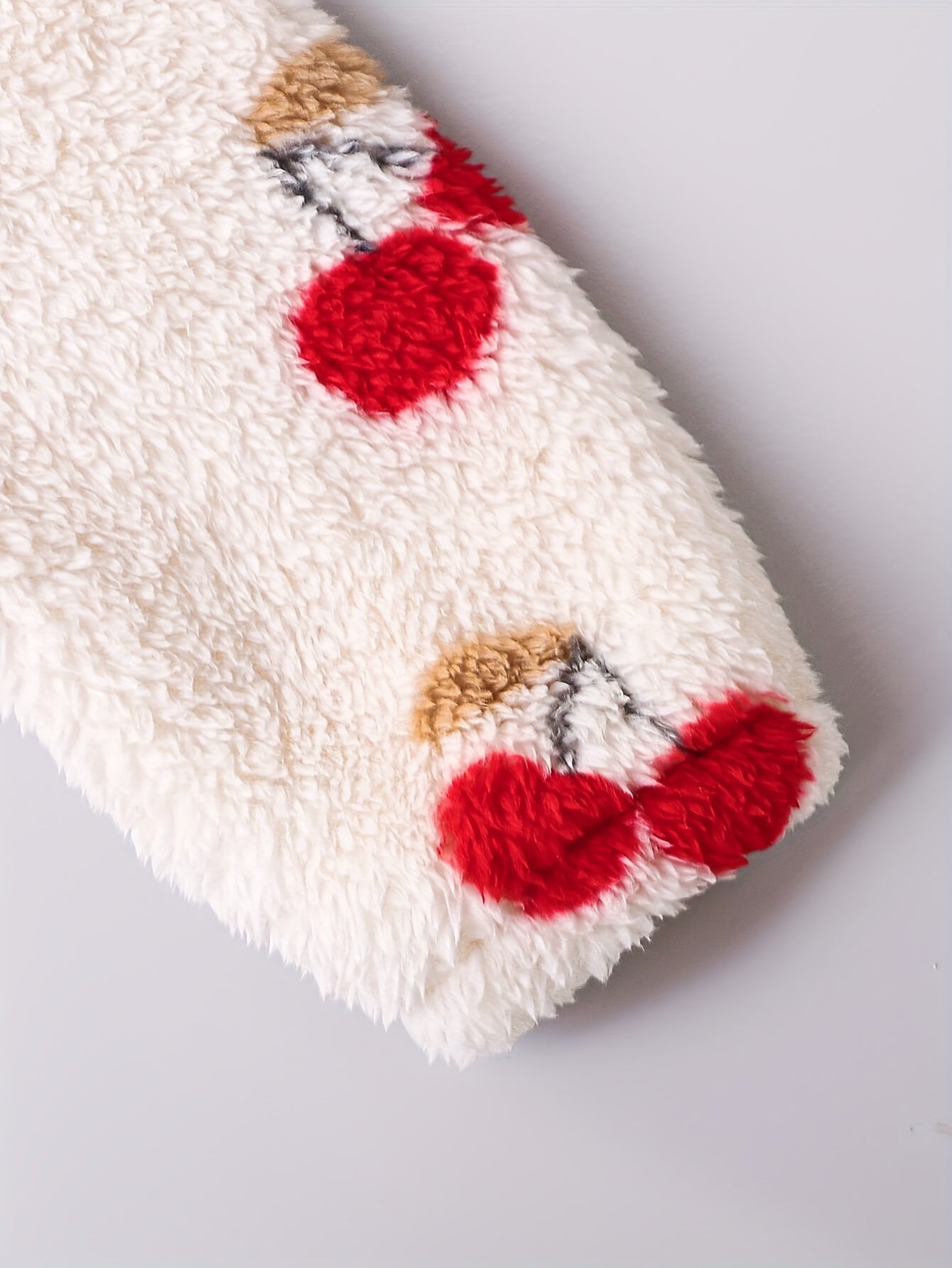 ' Cherry Print Hooded Full-Zip Hoodie Jacket - Soft Furry Winter Coat with Full-Zip Closure, Cherry Pattern & Hooded Collar, Machine Washable Warm Outerwear, Playdates, - Cozy Fall & Winter Clothes