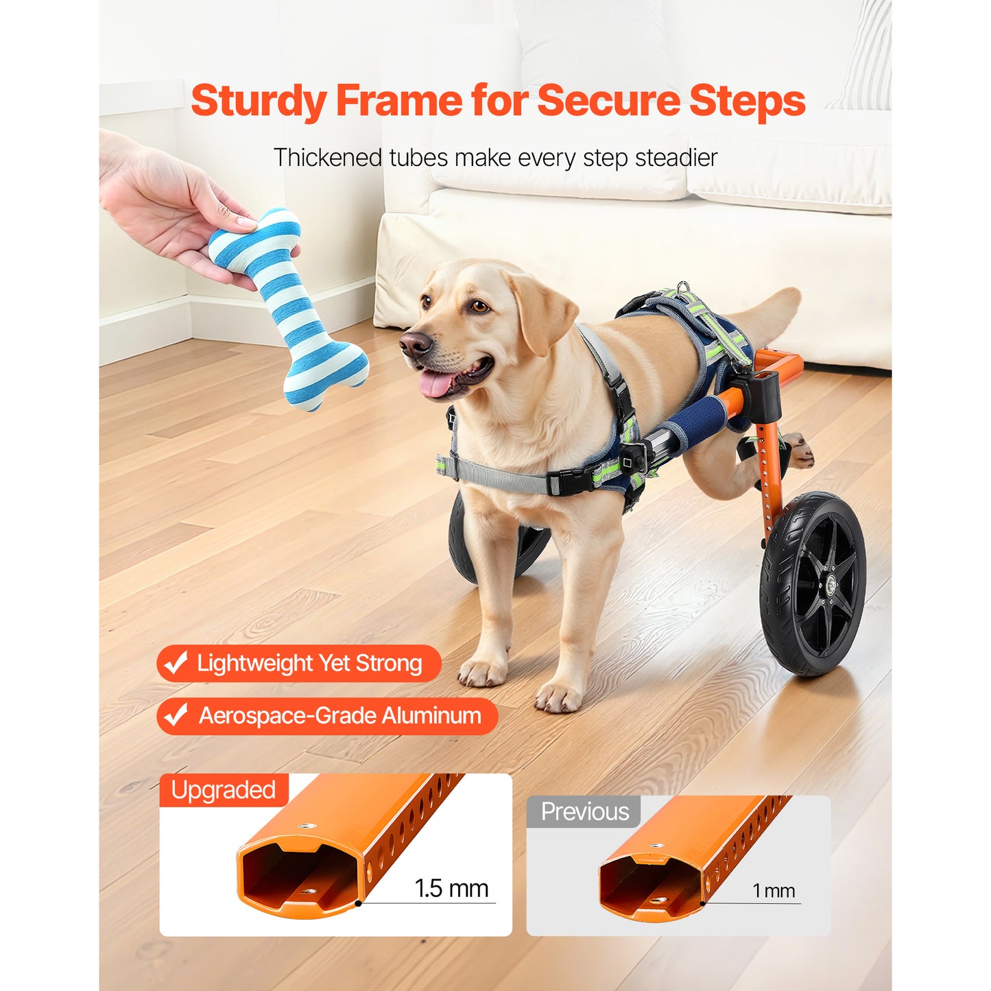 VEVOR Dog Wheelchair for Back Legs, Lightweight 2 Wheels Pet Wheelchair, Height, Width & Length Adjustable, Dog Cart with Shock-Absorbing Wheels, for Injured, Disabled Dogs 35-48 lbs / 48-88 lbs, Medium/Large-Size