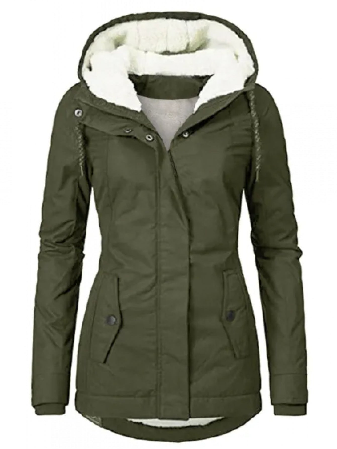 Women'S Elegant Winter Jacket - Mid-Length Hooded Coat with Front Pockets, Long Sleeve Warm Outerwear, Solid Color Chic Design for Casual & Semi-Formal Wear, Cozy Insulated Coat for Cold Weather, Versatile Everyday Winter Clo