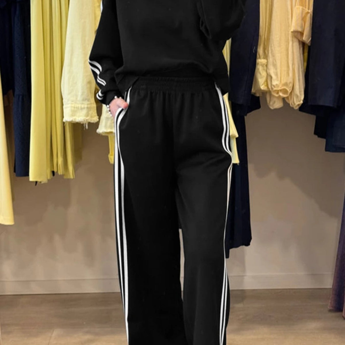 Fiery Red Varsity Striped Detail Crewneck Pullover Elastic Sweatpants 2pcs Outfit