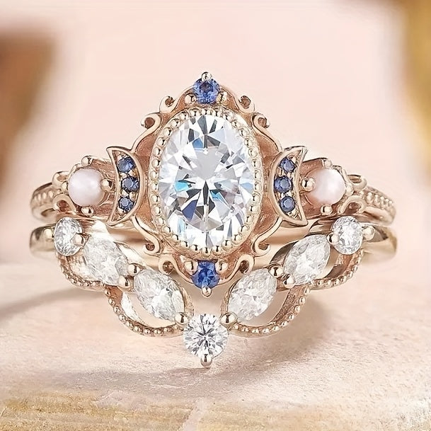 9pcs Fashionable Synthetic Synthetic Synthetic Zircon Teenager'S Engagement And Wedding Set Rings, Various Styles, Styles, Internet Celebrities, Goddesses, Girls, Perfect Wear, Noble Gifts, Etc, For Teenager, For Teenager