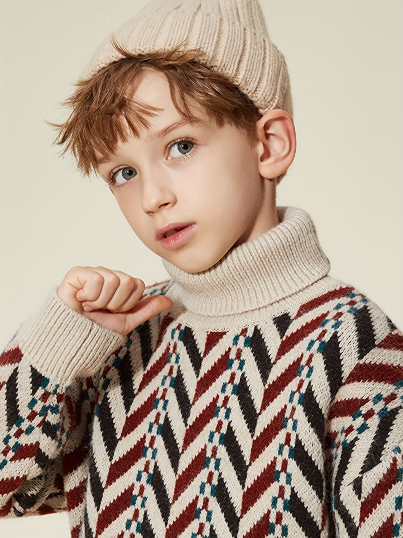 ASK JUNIOR Boys' Winter Warm Sweater - Thickened Knit Sweater with Color Block Design, Long Sleeve Round Neck Pullover for Boys, Cozy Winter Sweater for School, And Casual Wear, Winter Sweater, School Outfit, Classic Knitwear