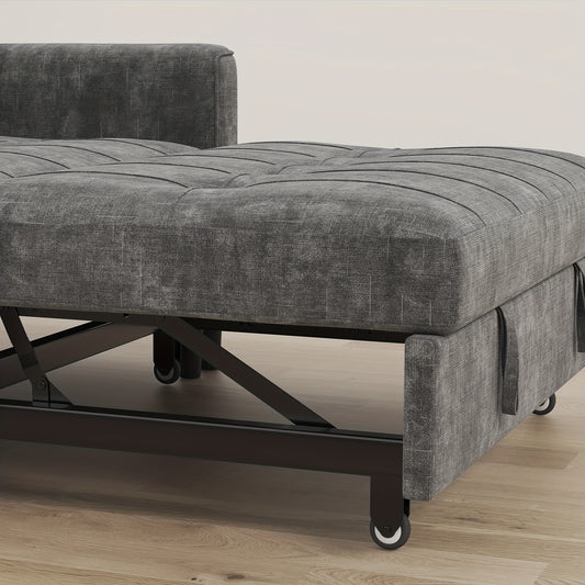 Convertible 3-in-1 Sofa Bed, Foldable Sleeper Chair with Pull-Out Design with Soft Chenille Fabric and Pull-Out Sleeper, Sturdy Wood Frame, Adjustable Backrest, Side Storage Pockets, Space-Saving Modern Sofa Bed for Living Ro