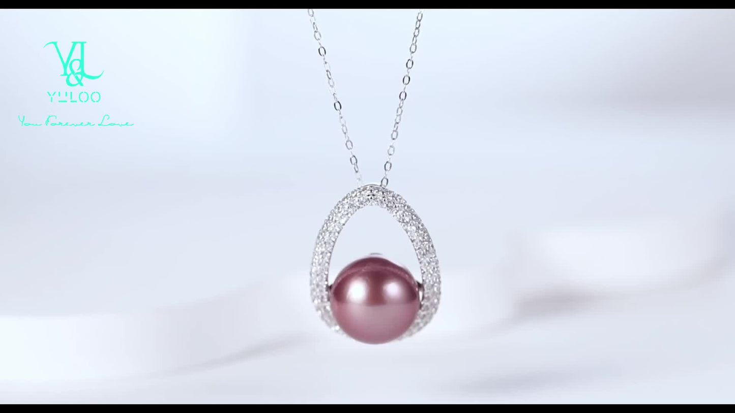 Natural Freshwater Edison Pink and Purple Pearl Pendant, 12-13mm, 5A Grade Synthetic Zirconia, S925 Silver, 1.8g, Free Pair of Pearl Earrings, Women'S Fashion Pendant Necklace