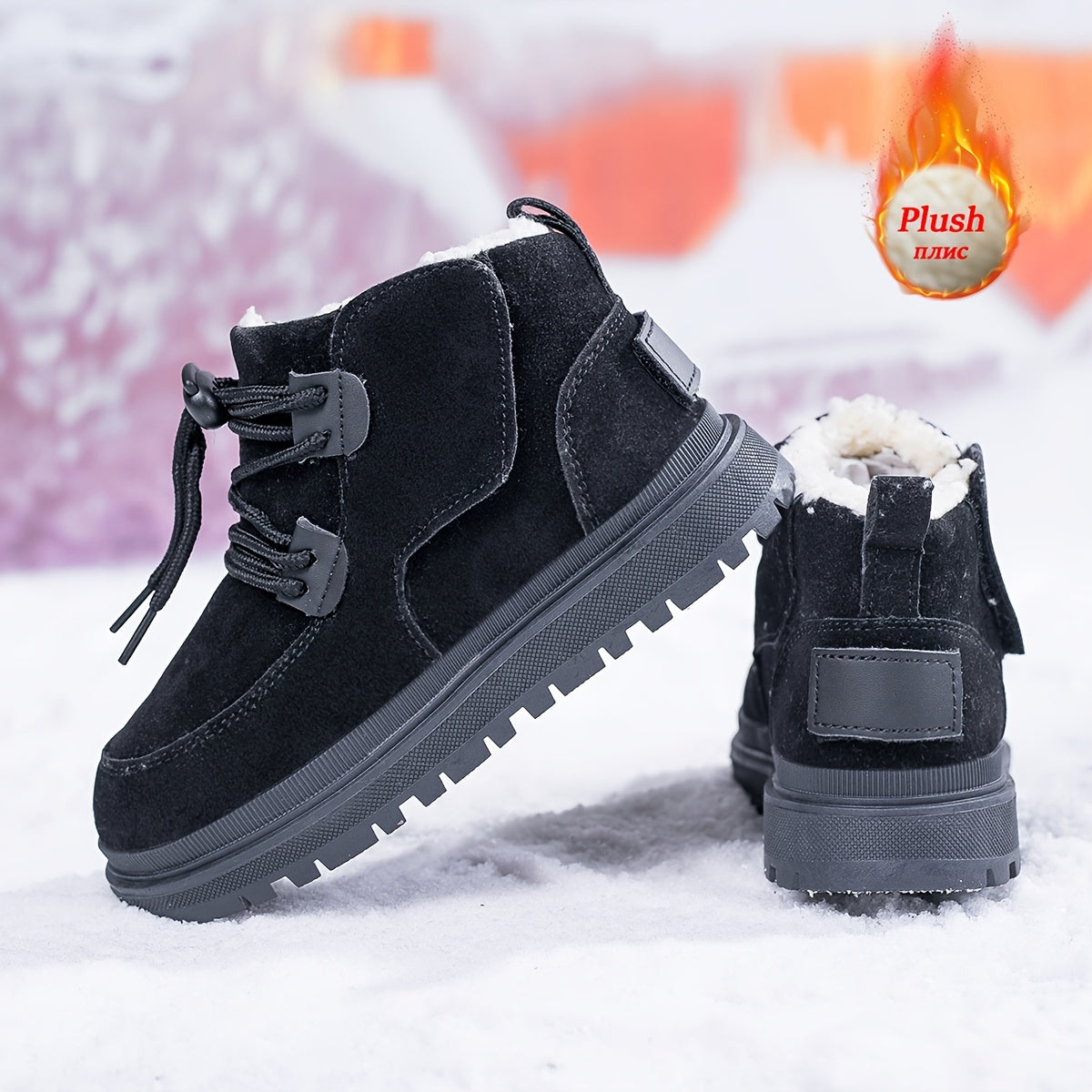 Boys & Girls Winter Snow Boots - Heavy-Duty Slip-Resistant Thermal Insulated Mid-Calf Boots with Cushioned Insole, Lace-Up & Pull Tab Closure, All-Terrain Traction Tread - Ideal for Snow, Ice, and Wet Conditions - Youth Boys