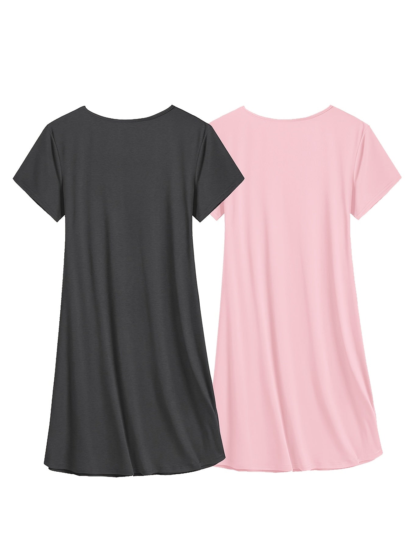 [Women's Sleep Dress 2-Pack] Two-Pack - Women's Soft and Comfortable Solid Color Casual Sleep Dress - Spring/Summer Nightgown with Simple Round Neck Loose Fit