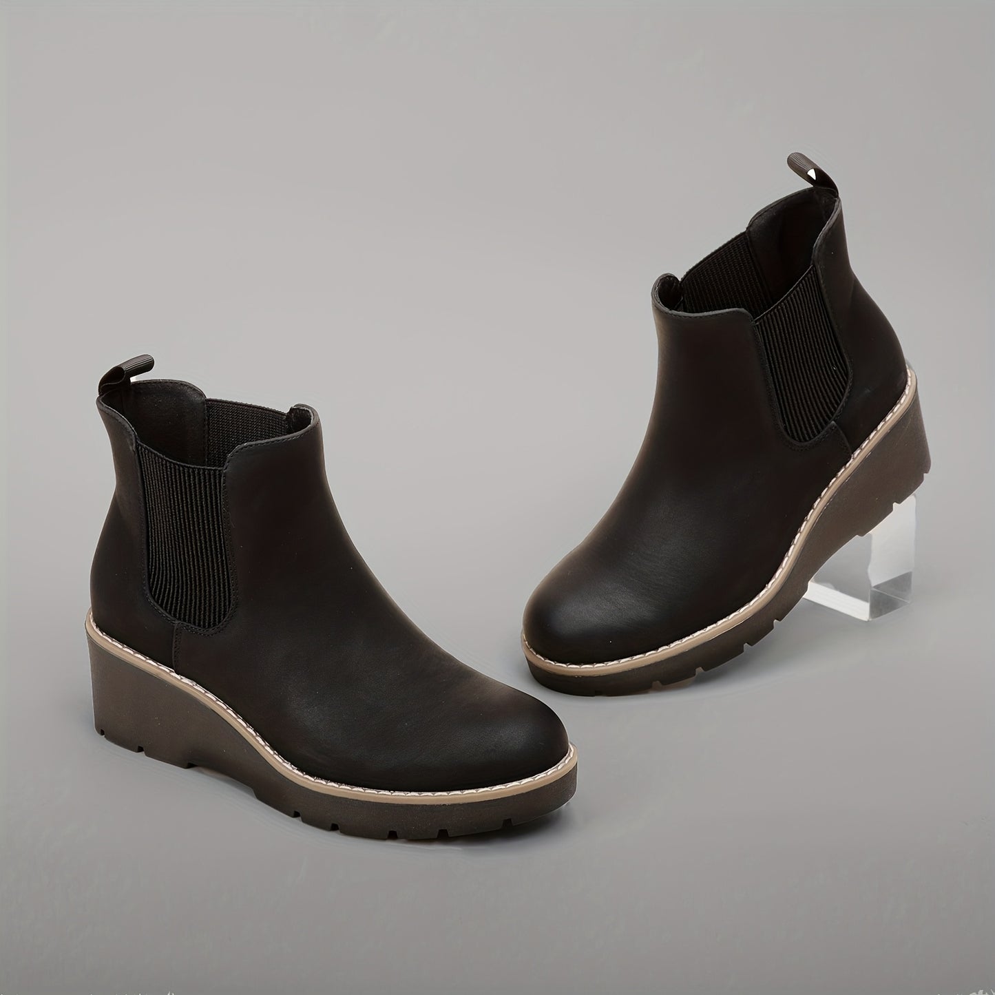 Athlefit Women'S Slip-On Chelsea Wedge Boots with Elastic Platform & Lug Sole - Chunky Mid-Heel Round Toe, PU Cover Upper, Cushioned Insole & Arch Support, Ankle Booties for Casual to Semi-Formal Outfits (Hand Washable) - All