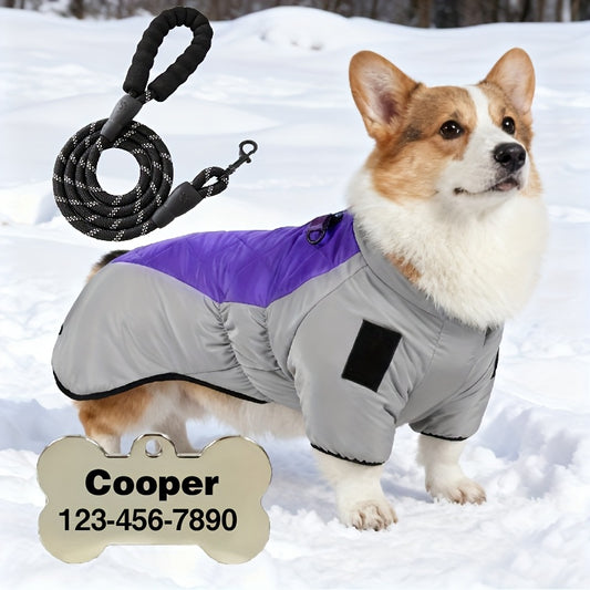 Custom Pet Tag, 2pcs Set, New Large Dog Warmth Coat + Leash, Thickened Windproof Dog Clothes for Medium and Large Breeds in Autumn and Winter, Cold Weather Gear, Durable Material, Stylish Petwear, Seasonal Petwear, Outdoor Ac