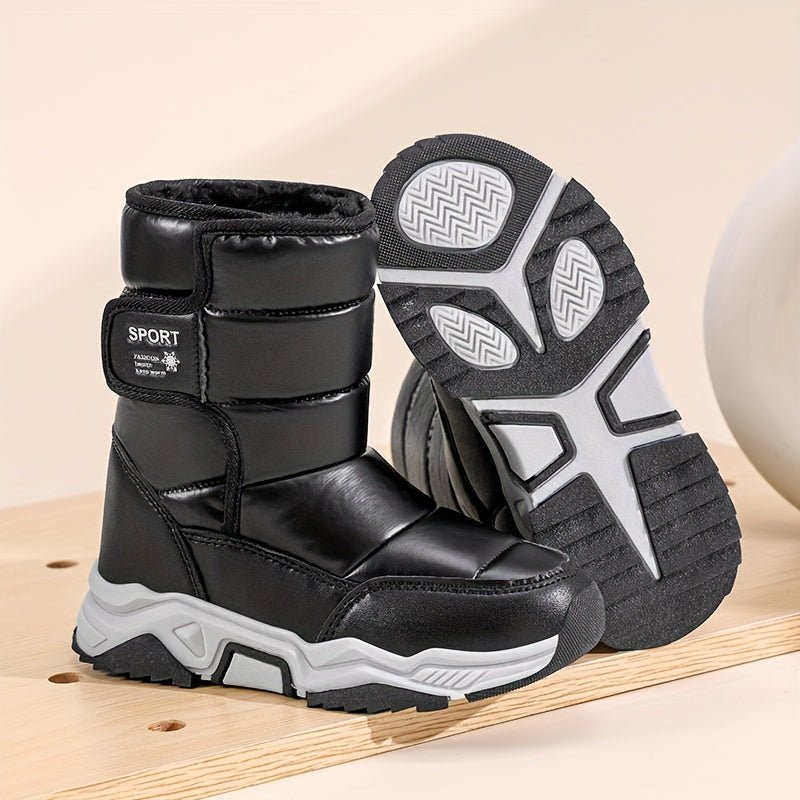 Girls & Boys Winter Snow Boots with Closure - PU/Fabric Upper & TPR Sole, Pastel Pink/White/Black/Clear - All-Terrain Traction, Cushioned Insole, Round Toe & Arch - Warm Winter Boots for,, Casual Attire - Ideal for Ski Resort