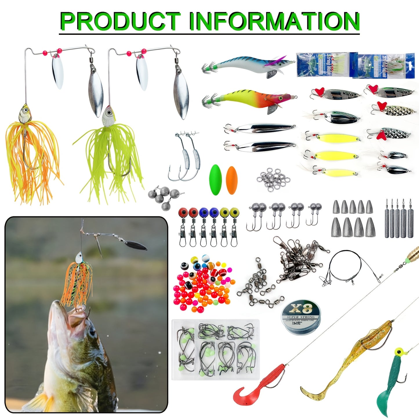346pcs Fishing Lure Set Complete with Tackle Box, Featuring Minnows, Crankbaits, Spinnerbaits, Bait Rigs, Spoons, Soft Lures, Jigs, Hooks, Weights, Sinkers, And Topwater Lures Suitable for Both Freshwater And Saltwater, Perfe