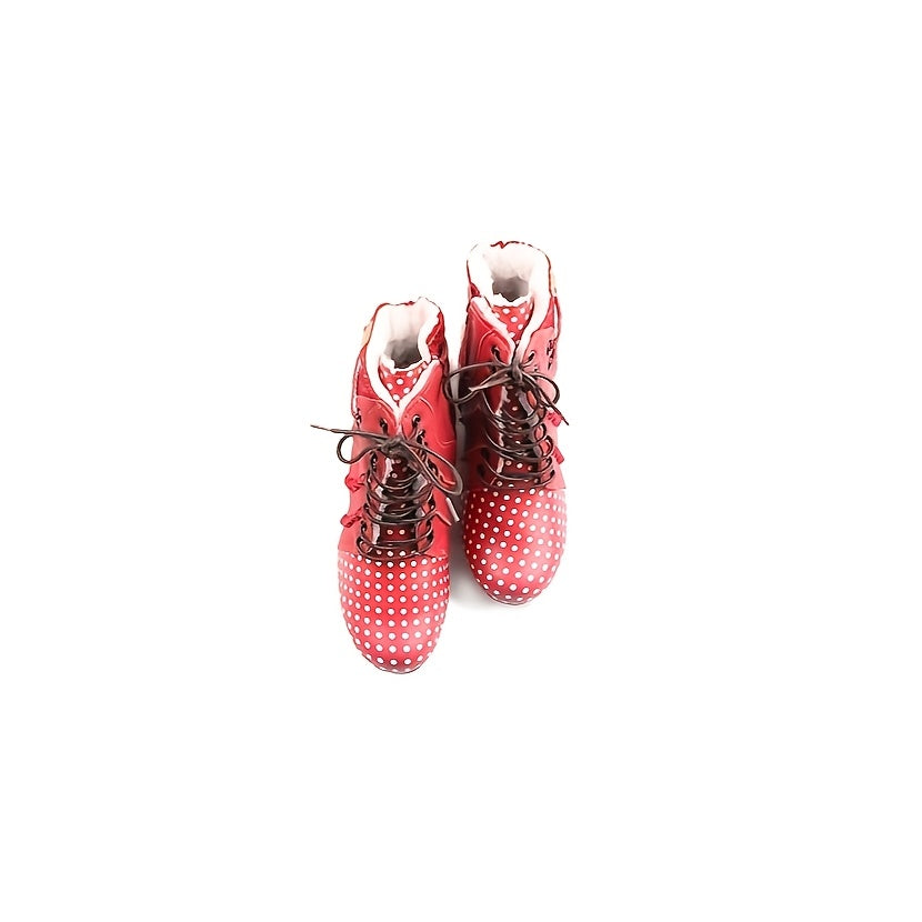 TMA EYES Polka Dot Leather Handmade Stitching Warm And Velvet Women'S Boots