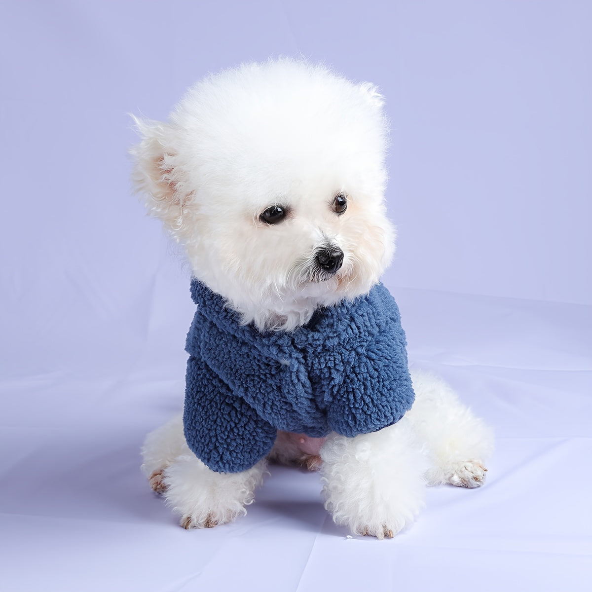 Soft Knitted Puppy Sweater with Fluffy Pom-Pom Hat - Winter Warm Dog Coat for Small Breeds, Snap Button & Zipper Closure, Cozy Blue Floral Design, Durable & Comfortable for Pomeranian, Chihuahua, Shih Tzu - Ideal for Photosho