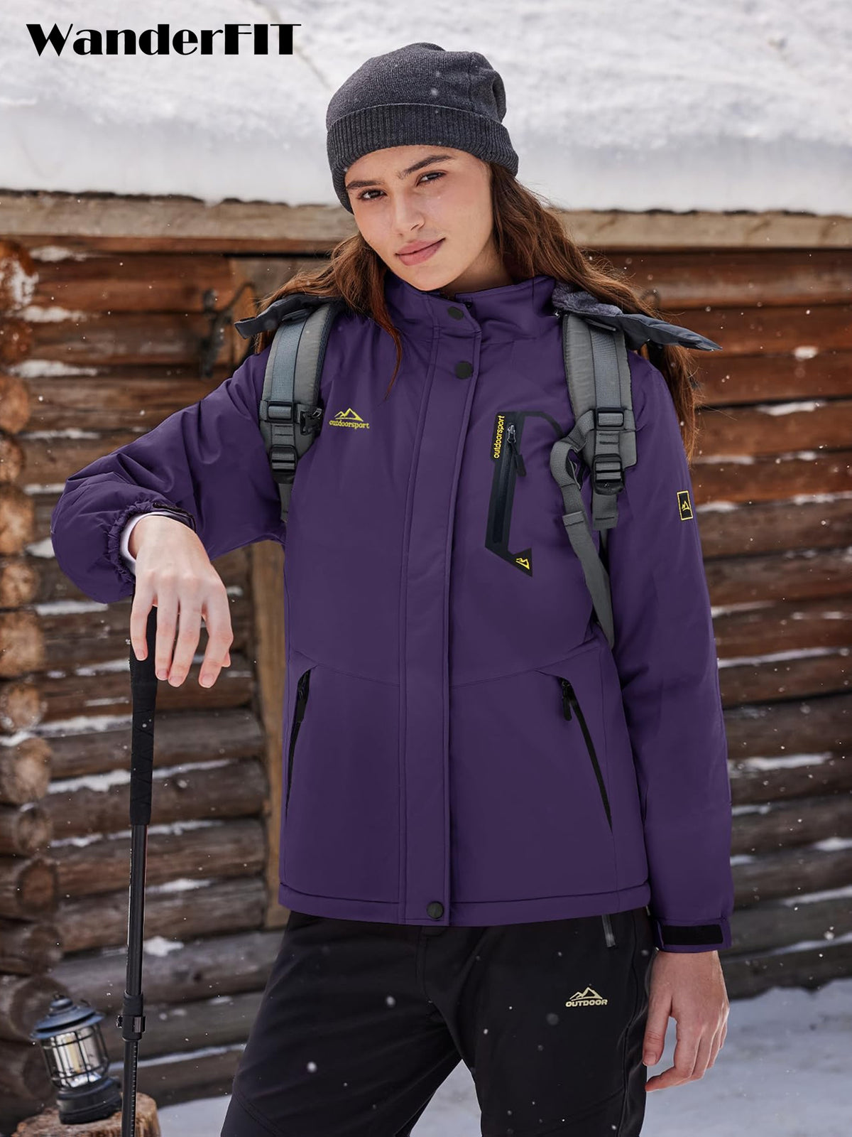 Women'S Snow Skiing Jacket Winter Thermal Warm Fleece Hiking Jacket With Detachable Hood Outdoor Snowboarding Mountaineering Winter Cycling Ice Fishing Jacket Coat
