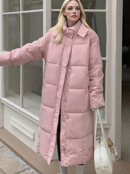 Thickened Winter Over-the-Knee Coat - Heavy-Duty Loose-Fit Knee-Length Jacket with Hood-like Collar, Machine Washable Long Sleeve Cold Weather Outerwear (No Belt) for Layering, Casual & Formal Outfits (Costumes/Dresses)