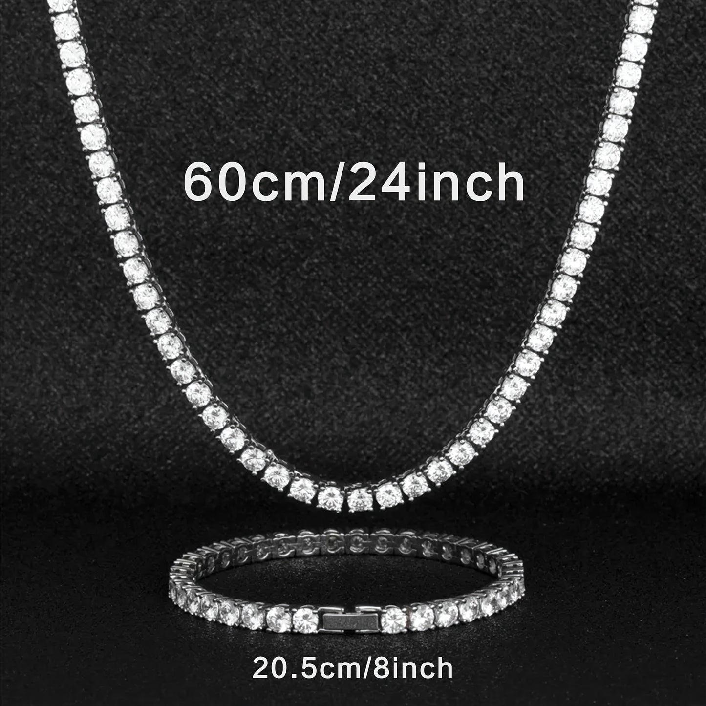 2pcs Moissanite Tennis Necklace Bracelet Set S925 Silvery with 32.9 Carats Moissanite 4 5Mm Wide, Suitable for All Occasions, Affordable And Noble Features Buy a Necklace And Get a Free Bracelet